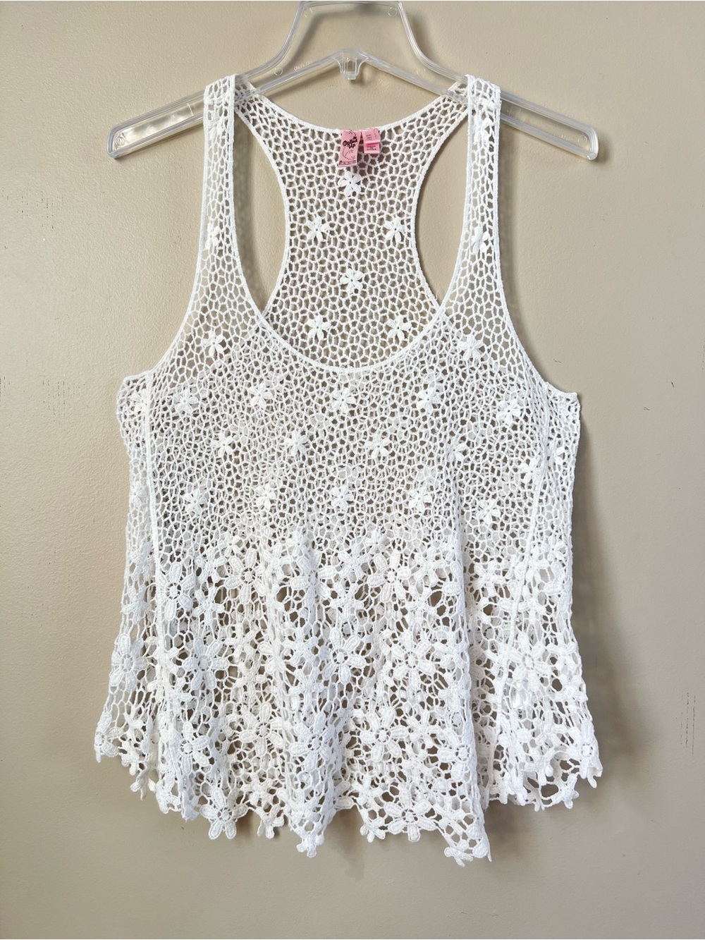 Dolled Up by FANG VTG Y2K White Crocheted Lace Racerback Tank Top Cotton SZ L